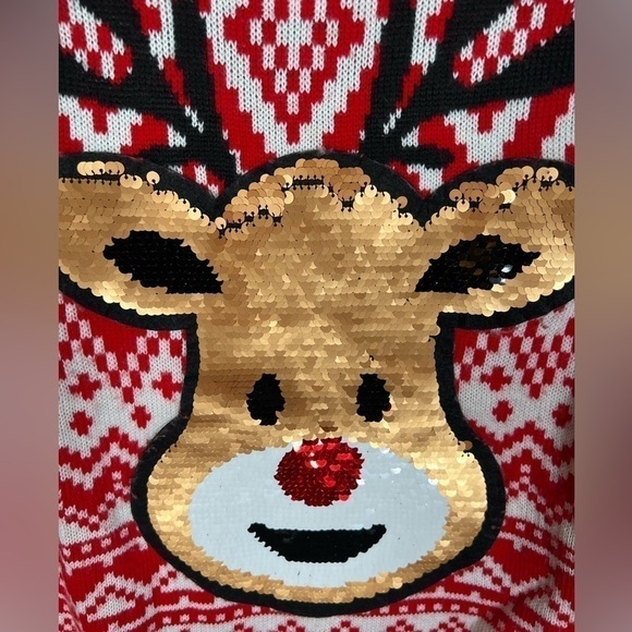 No Boundaries reindeer sequin graphic red fair isle sweater sz XL christmas - Picture 3 of 7